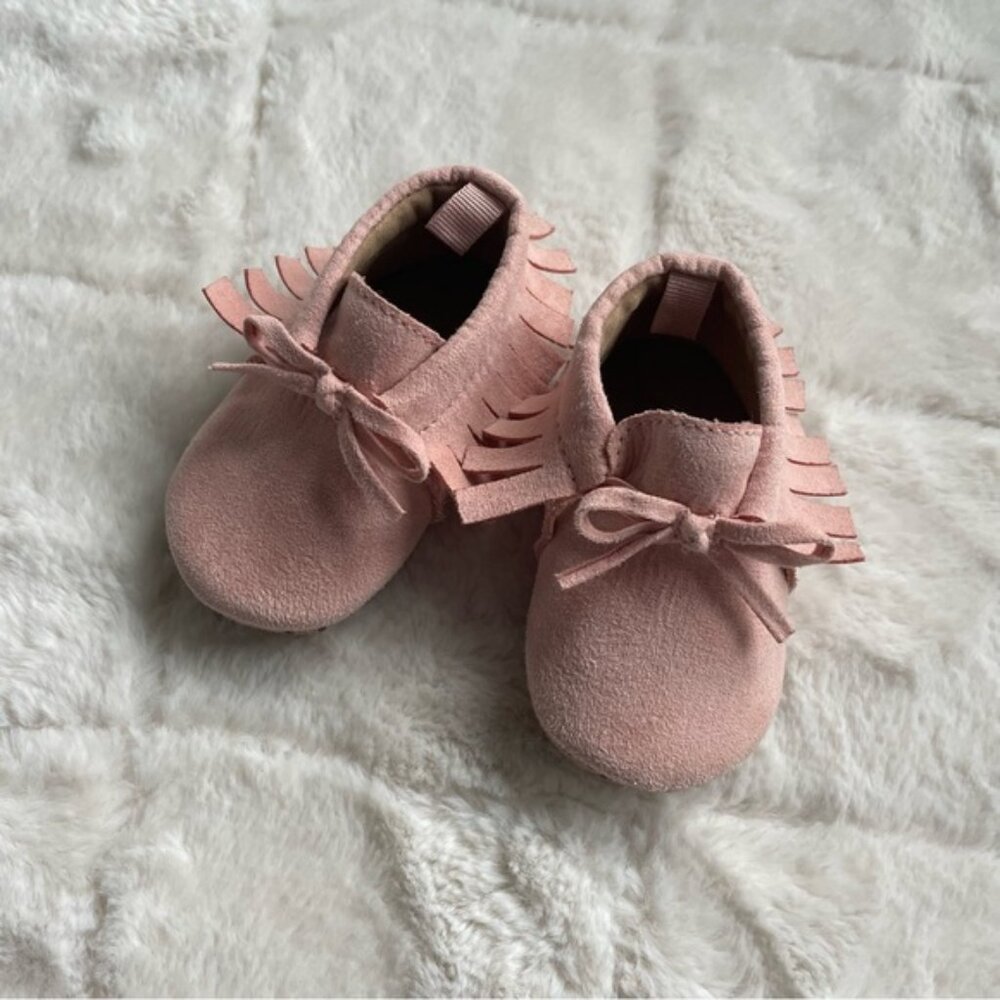 Old Navy | Unisex "Antique Coral" Faux-Suede Moccasin Booties | Size 0-3 Months